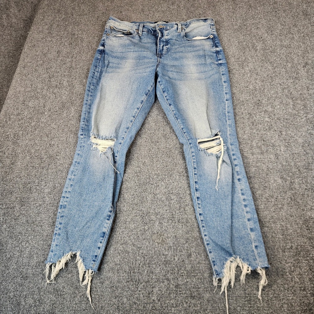 Lucky Brand Mid Rise‎ Skinny Ankle Jeans 14/32 Distressed Ripped Chewed Hem Blue